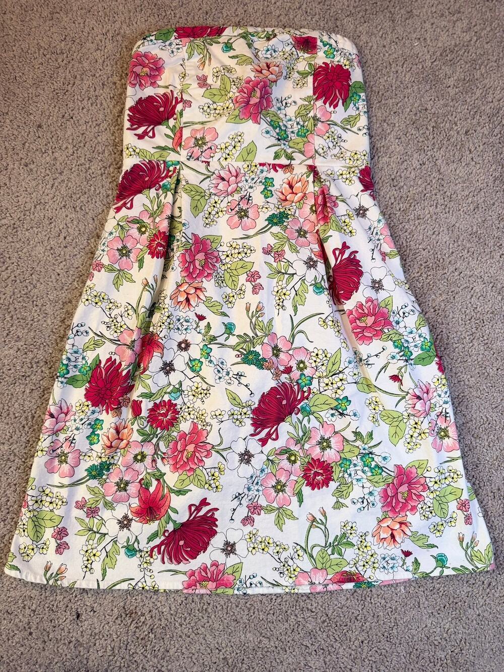 Old Navy Strapless Floral Sundress Ivory Pink Smocked Back A-Line Size 2